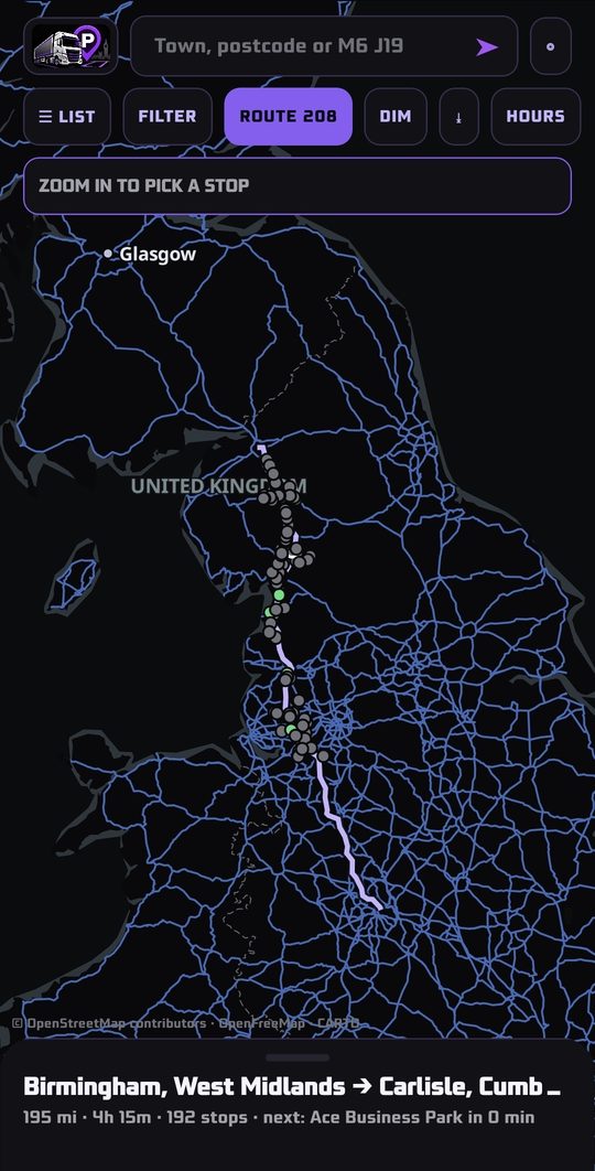 Route on the map